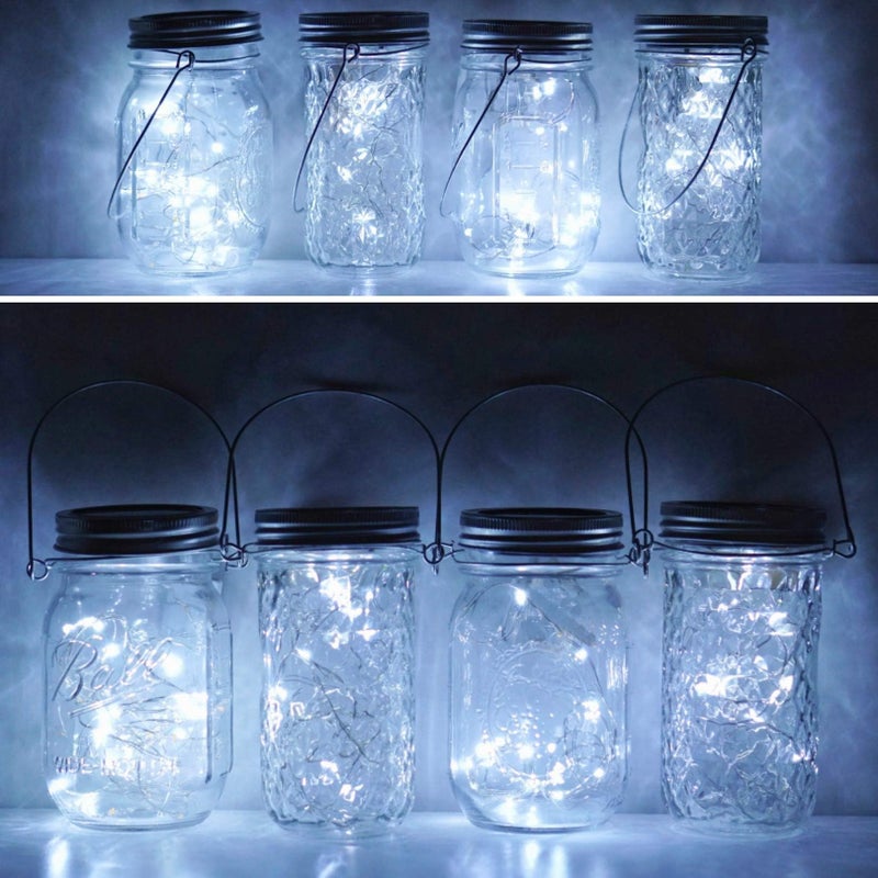 Miaro 8 Pack Mason Jar Lights, 20 LED Solar Pure White Fairy String Lights Lids Insert for Garden Deck Patio Party Wedding Christmas Decorative Lighting Fit for Regular Mouth Jars (Cool White) - Image 4